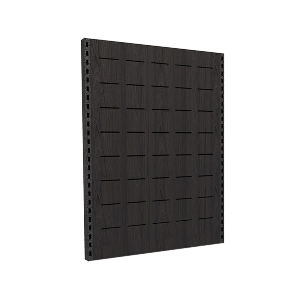 Dark slotted wall gondola Shelving back panel